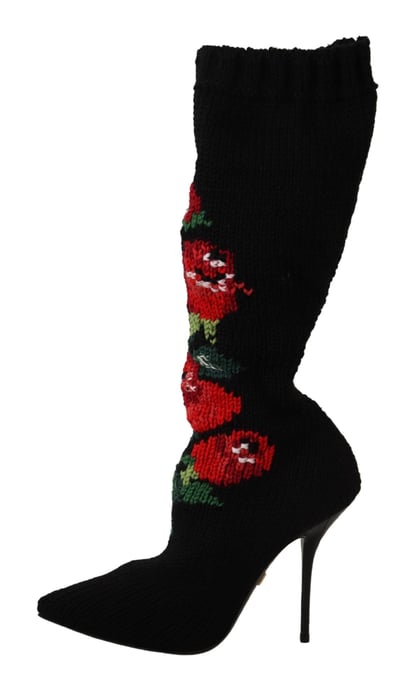 Calcetas Negras Elásticas Dolce & Gabbana con Botines de Rosas Rojas - Image 4