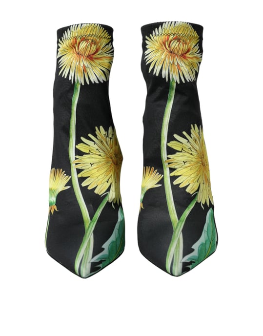 Botines de Jersey Elástico Negro Floral de Dolce & Gabbana - Image 2