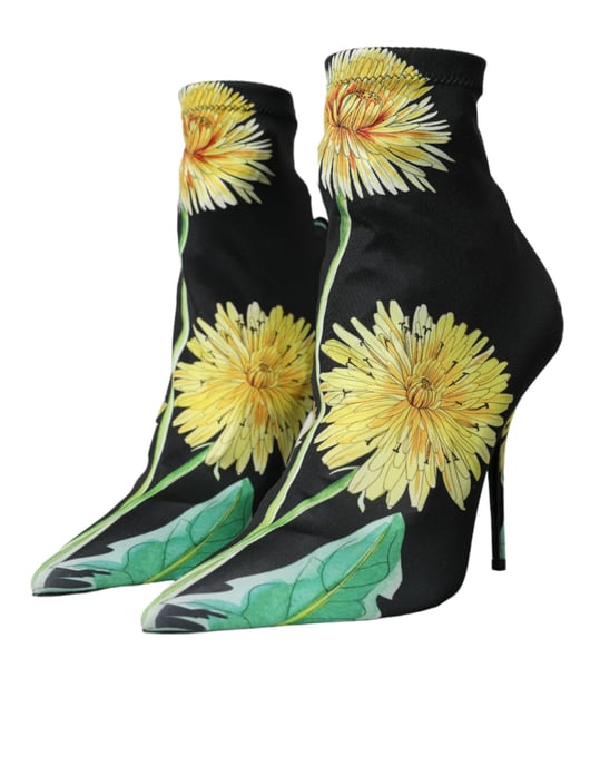 Botines de Jersey Elástico Negro Floral de Dolce & Gabbana - Image 3