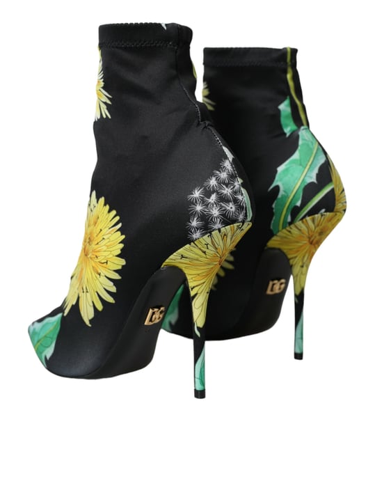 Botines de Jersey Elástico Negro Floral de Dolce & Gabbana - Image 4