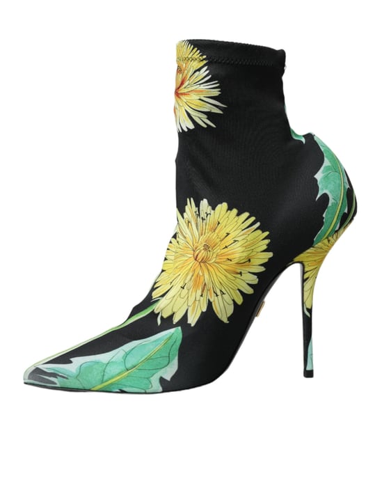 Botines de Jersey Elástico Negro Floral de Dolce & Gabbana - Image 5