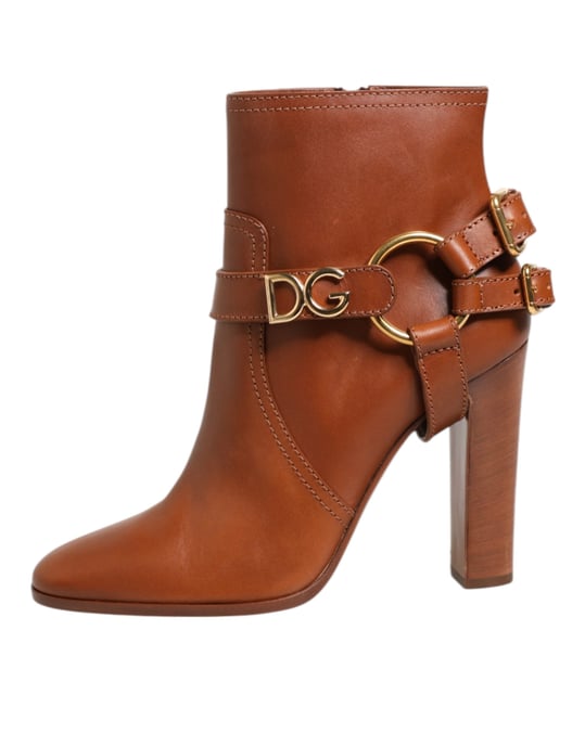 Botines de cuero marrón con hebilla del logo DG de Dolce & Gabbana - Image 2