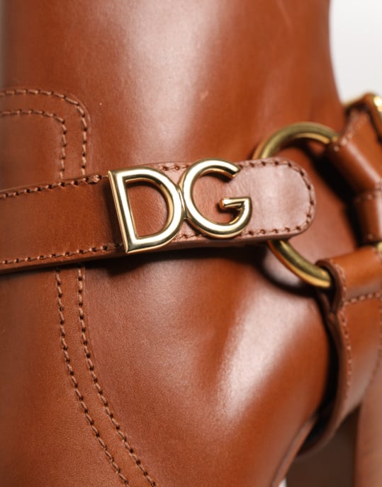 Botines de cuero marrón con hebilla del logo DG de Dolce & Gabbana - Image 3