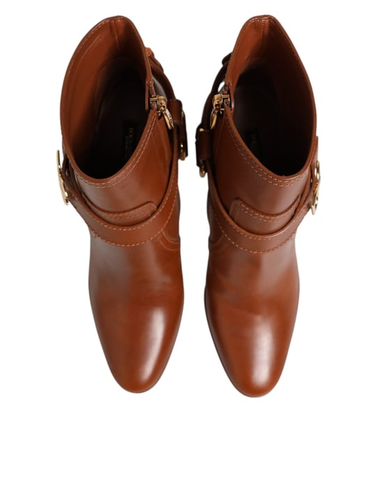Botines de cuero marrón con hebilla del logo DG de Dolce & Gabbana - Image 5