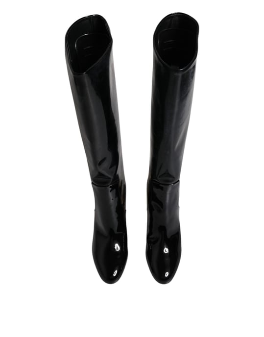 Botas Altas Vally de Cuero Patente Negro de Dolce & Gabbana - Image 3