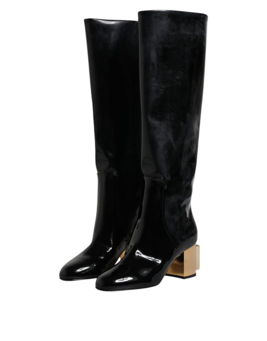 Botas Altas Vally de Cuero Patente Negro de Dolce & Gabbana - Image 4