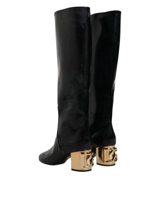 Botas Altas Vally de Cuero Patente Negro de Dolce & Gabbana - Image 5