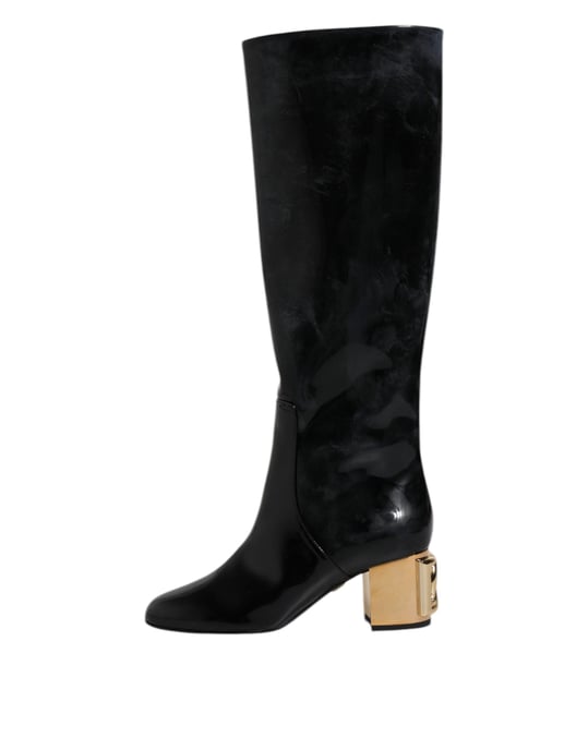 Botas Altas Vally de Cuero Patente Negro de Dolce & Gabbana - Image 6