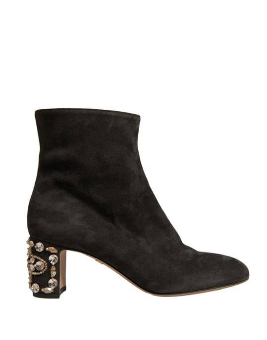 Botas de tobillo negras con tacón adornado de Dolce & Gabbana - Image 1