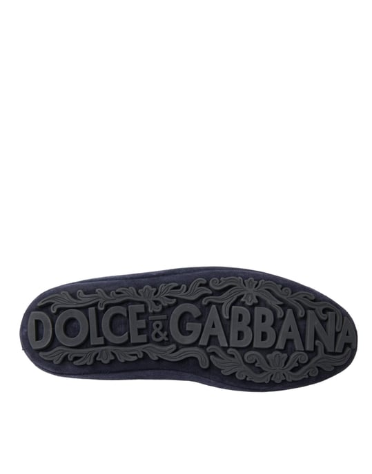 Zapatos Mocasin de Cuero Azul Ante con Cristales y Corona de Dolce & Gabbana - Image 6