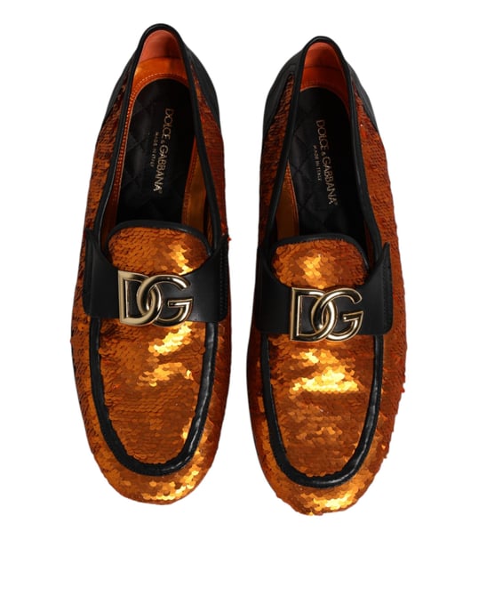 Mocasines para hombre Dolce & Gabbana con adornos de lentejuelas naranjas - Image 3