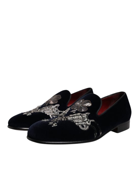 Mocasines de vestido de terciopelo negro floral de Dolce & Gabbana - Image 3