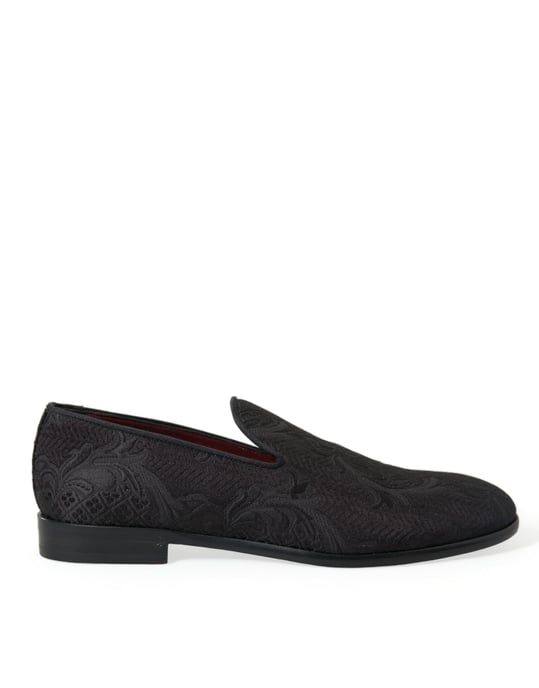 Zapatos de vestir tipo mocasín para hombre en brocado negro de Dolce & Gabbana - Image 1