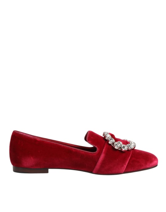 Mocasines Planos de Terciopelo Rojo con Hebilla de Cristal Dolce & Gabbana - Image 2
