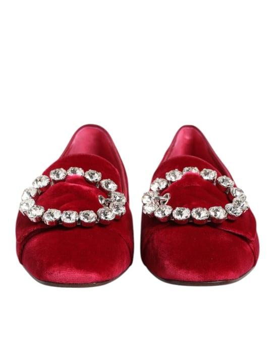 Mocasines Planos de Terciopelo Rojo con Hebilla de Cristal Dolce & Gabbana - Image 3