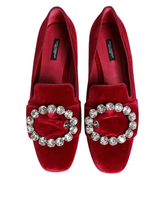Mocasines Planos de Terciopelo Rojo con Hebilla de Cristal Dolce & Gabbana - Image 4
