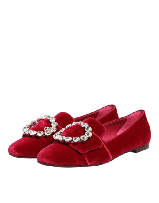 Mocasines Planos de Terciopelo Rojo con Hebilla de Cristal Dolce & Gabbana - Image 5