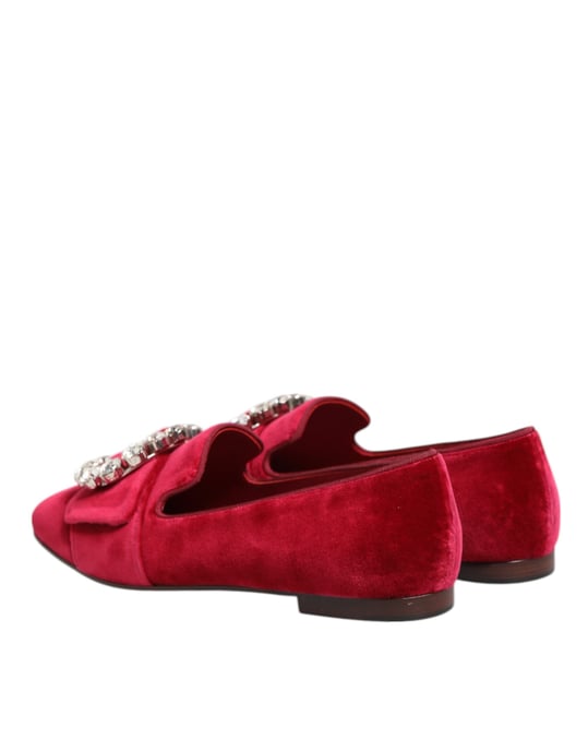 Mocasines Planos de Terciopelo Rojo con Hebilla de Cristal Dolce & Gabbana - Image 6