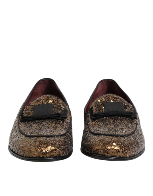 Zapatos de vestir para hombre Dolce & Gabbana Gold con lentejuelas y estilo mocasín. - Image 3