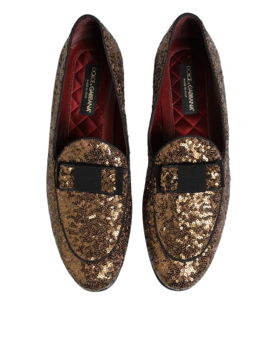 Zapatos de vestir para hombre Dolce & Gabbana Gold con lentejuelas y estilo mocasín. - Image 4