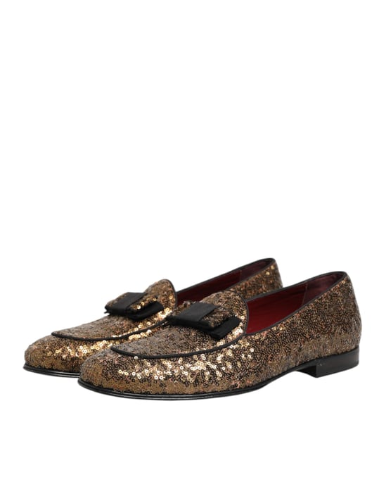 Zapatos de vestir para hombre Dolce & Gabbana Gold con lentejuelas y estilo mocasín. - Image 5