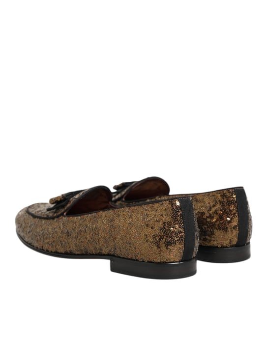 Zapatos de vestir para hombre Dolce & Gabbana Gold con lentejuelas y estilo mocasín. - Image 6
