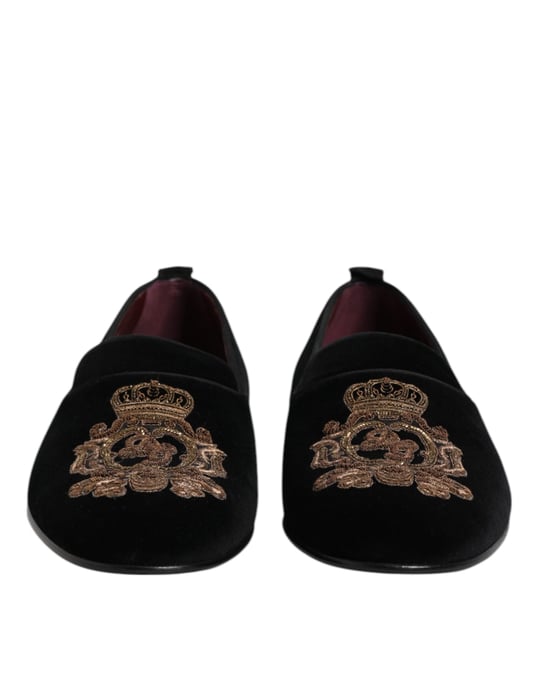 Zapatos Loafers para Hombre de Terciopelo Negro con Corona Dorada de Dolce & Gabbana - Image 2