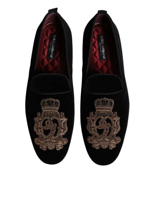 Zapatos Loafers para Hombre de Terciopelo Negro con Corona Dorada de Dolce & Gabbana - Image 3