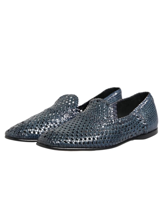 Zapatos Mocasines de Cuero Trenzado Azul Dolce & Gabbana - Image 4