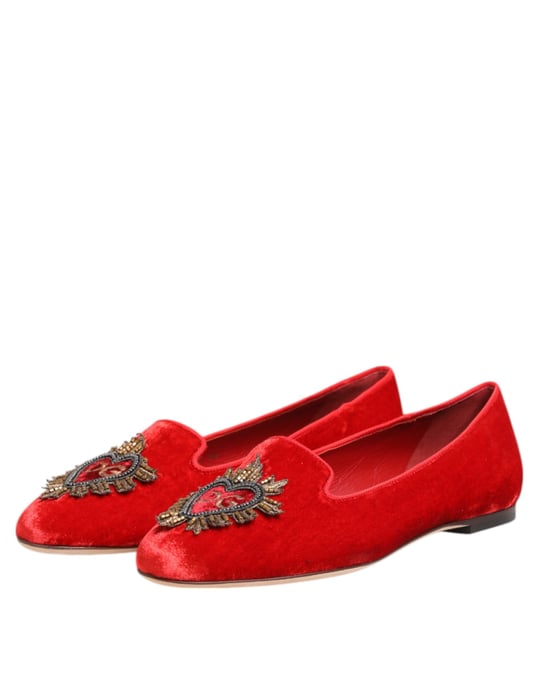 Zapatos Planos Dolce & Gabbana Red Velvet DG Heart - Image 3