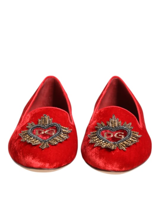 Zapatos Planos Dolce & Gabbana Red Velvet DG Heart - Image 4