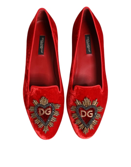 Zapatos Planos Dolce & Gabbana Red Velvet DG Heart - Image 5