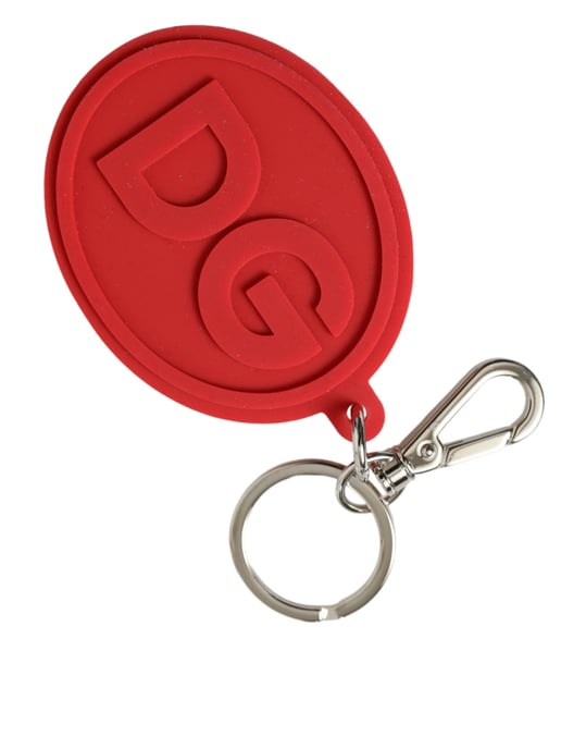 Llavero de metal de latón plateado con logo DG en goma roja de Dolce & Gabbana - Image 3
