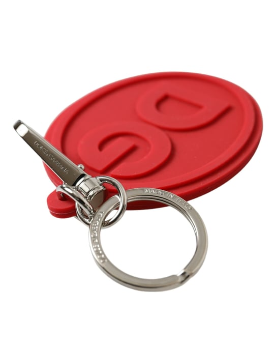 Llavero de metal de latón plateado con logo DG en goma roja de Dolce & Gabbana - Image 4