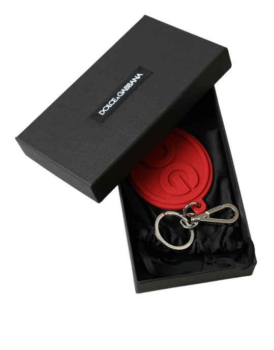 Llavero de metal de latón plateado con logo DG en goma roja de Dolce & Gabbana - Image 5