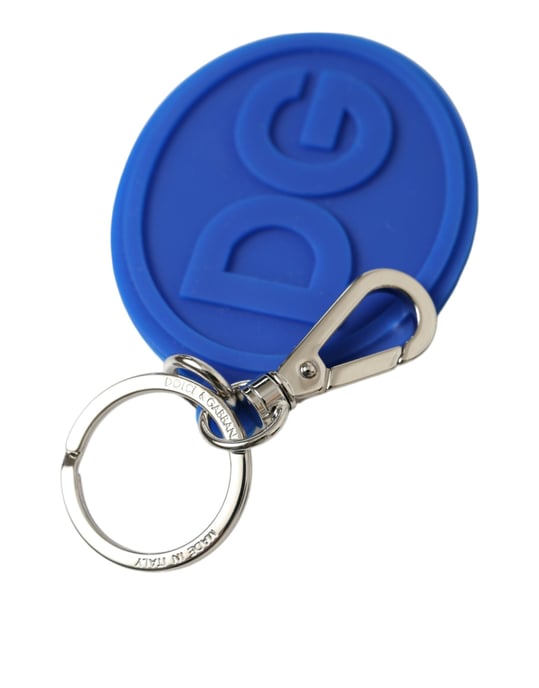 Llavero de metal plateado con logo DG en goma azul de Dolce & Gabbana - Image 3