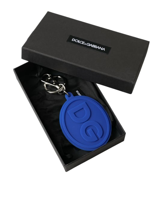 Llavero de metal plateado con logo DG en goma azul de Dolce & Gabbana - Image 4