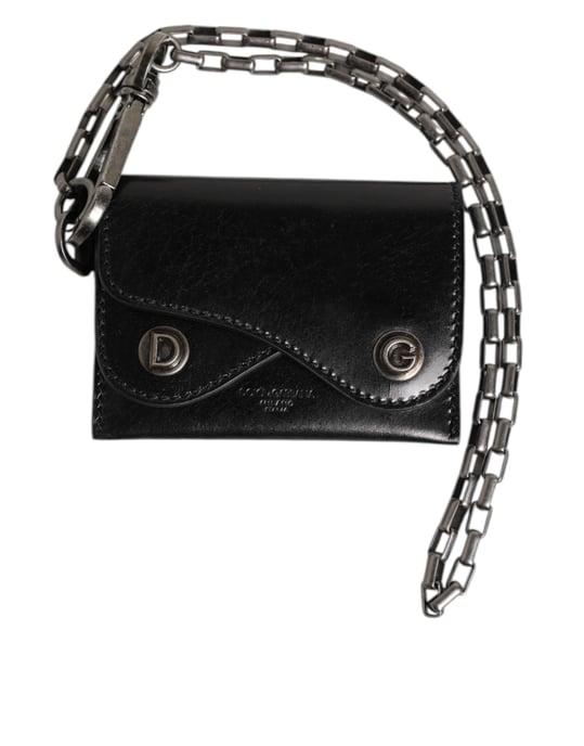 Billetera de Piel Negra Cavallo con Cadena y Snap Bifold de Dolce & Gabbana - Image 1