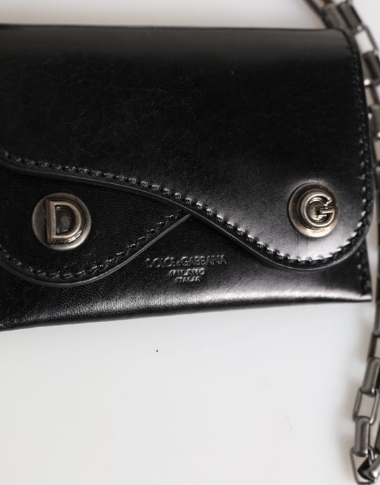 Billetera de Piel Negra Cavallo con Cadena y Snap Bifold de Dolce & Gabbana - Image 3