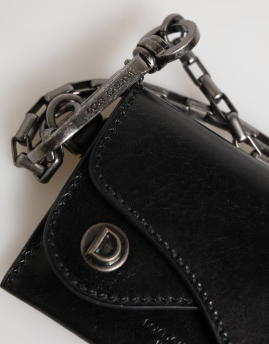 Billetera de Piel Negra Cavallo con Cadena y Snap Bifold de Dolce & Gabbana - Image 4