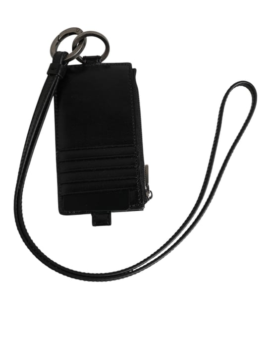 Monedero de Tarjetas con Lanyard de Cuero Negro con Logo Empleado Dolce & Gabbana - Image 2