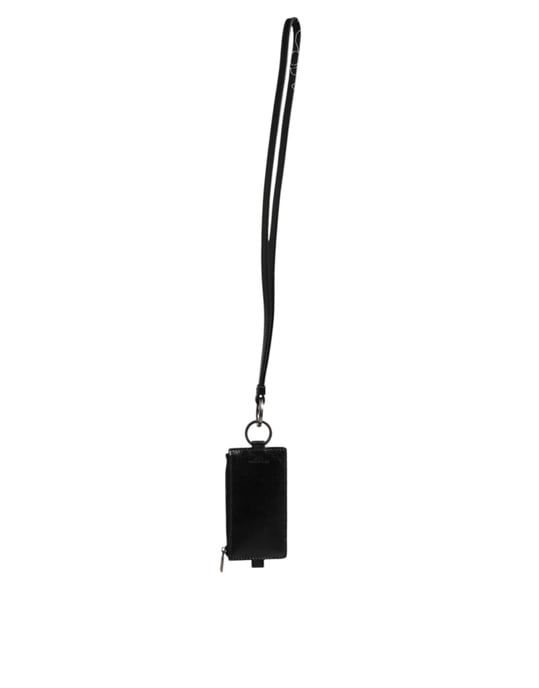 Monedero de Tarjetas con Lanyard de Cuero Negro con Logo Empleado Dolce & Gabbana - Image 4