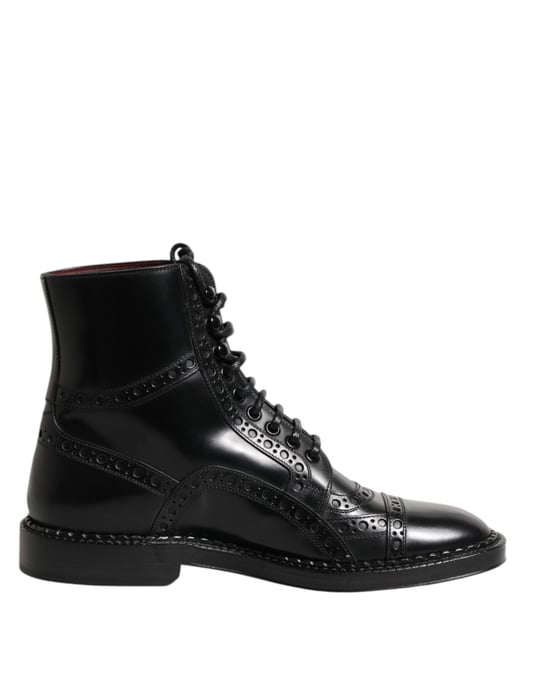 Botas de media caña negras de cuero con cordones de Dolce & Gabbana - Image 1