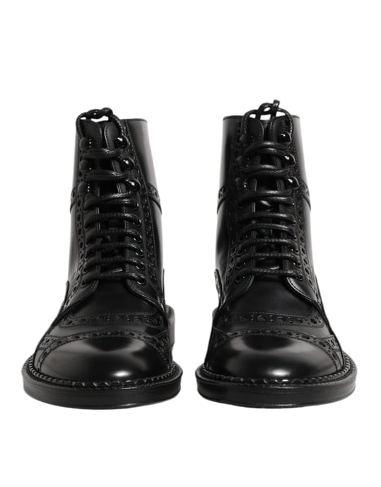 Botas de media caña negras de cuero con cordones de Dolce & Gabbana - Image 2