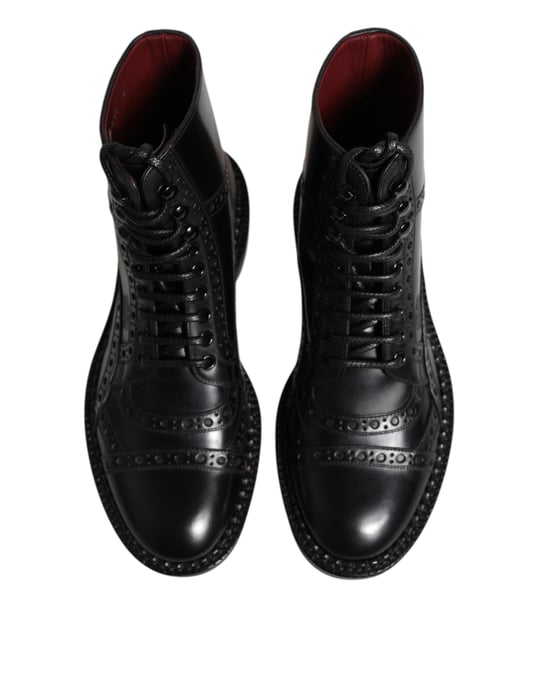 Botas de media caña negras de cuero con cordones de Dolce & Gabbana - Image 3