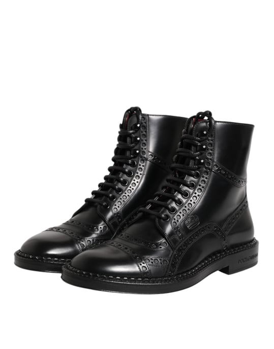 Botas de media caña negras de cuero con cordones de Dolce & Gabbana - Image 4