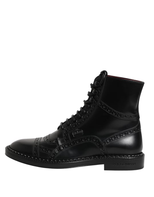 Botas de media caña negras de cuero con cordones de Dolce & Gabbana - Image 6