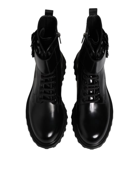 Botas de media caña de cuero negro con cordones Dolce & Gabbana - Image 3