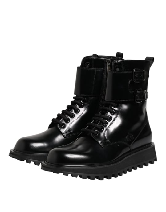 Botas de media caña de cuero negro con cordones Dolce & Gabbana - Image 4