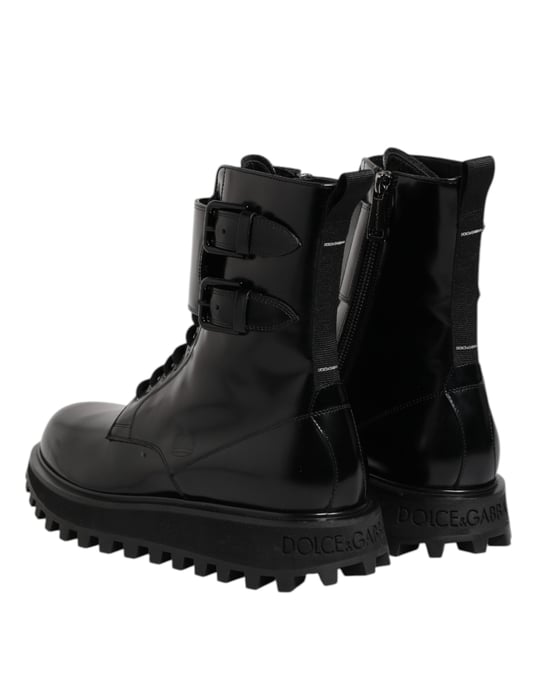 Botas de media caña de cuero negro con cordones Dolce & Gabbana - Image 5